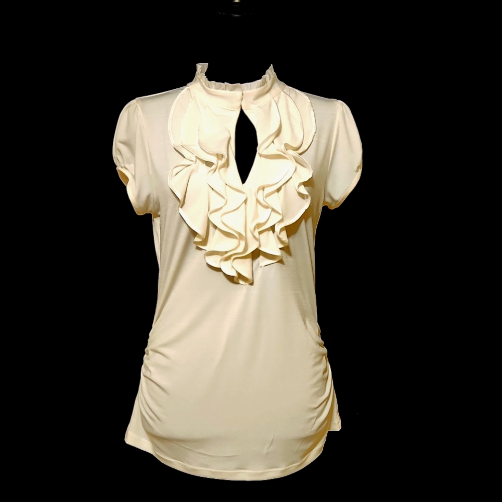 Heartsoul white 🤍 front ruffle blouse Sz L